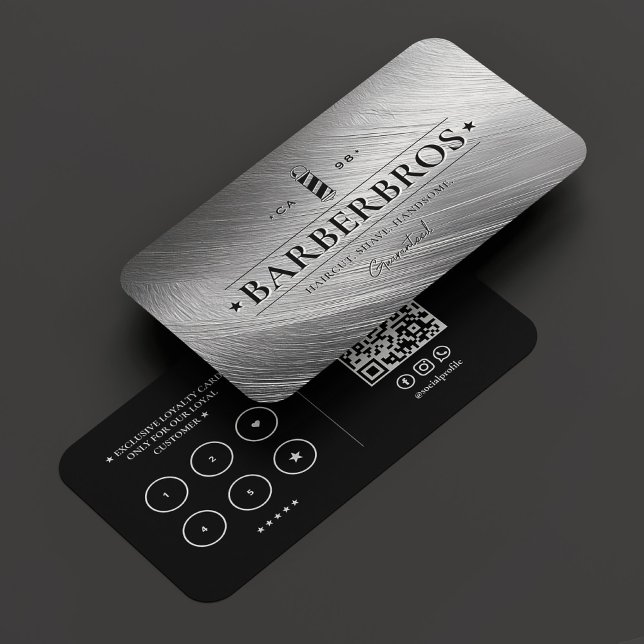 Carte De Visite Barber Pole Faux Argent Barbershop loyauté (Barber Pole Faux Silver Barbershop loyalty Business Card
)