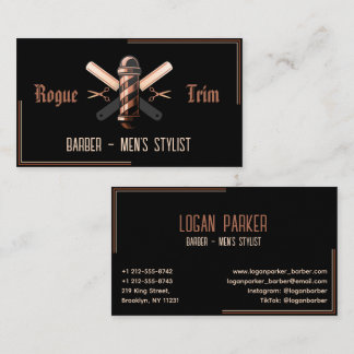 Carte De Visite Barber Pole Razor Scissors Black Rose Gold
