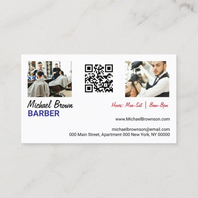 Carte De Visite Barber Poteau photo personnalisée code qr (Dos)