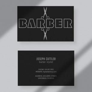 Carte De Visite Barber professionnel argent ciseaux de script noir