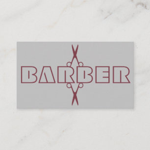 Carte De Visite Barber professionnel burgundy script ciseaux gris