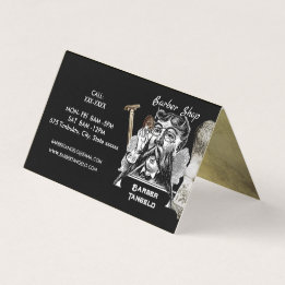 Carte De Visite Barber Razor & Gold Noir professionnel plié