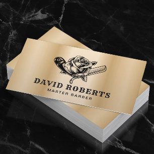 Carte De Visite Barber Razor & Logo Rose Barbershop Gold Hair