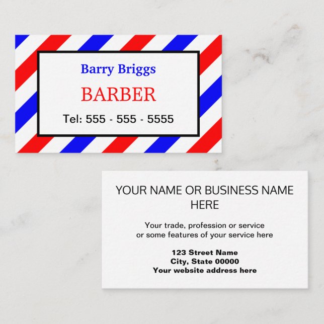 Carte de visite Barber rouge blanc et bleu (Devant / Derrière)