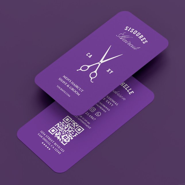 Carte De Visite Barber Royal Purple Barbershop Ciseaux Moderne (Barber Royal Purple Barbershop Scissors Modern Business Card
)