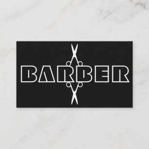 Carte De Visite Barber script ciseaux modernes blanc et noir
