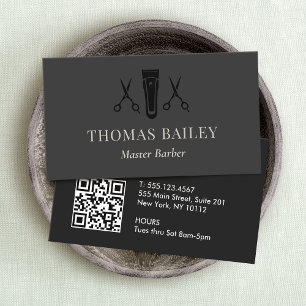 Carte De Visite Barber Shop Buzzer et ciseaux QR