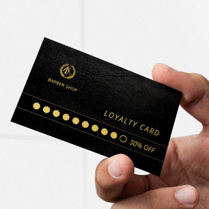 Carte De Visite Barber shop luxe noir cuir noir loyauté punch