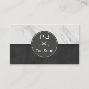 Carte De Visite Barber Shop Marbre Sleek Monogramme noir
