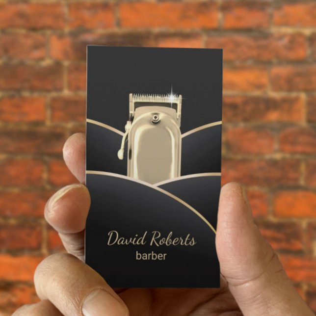 Carte De Visite Barber Shop Modern Black & Gold Hair Stylist (Créateur téléchargé)