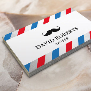 Carte De Visite Barber Shop Mustache cheveux Styliste Bleu Red Str