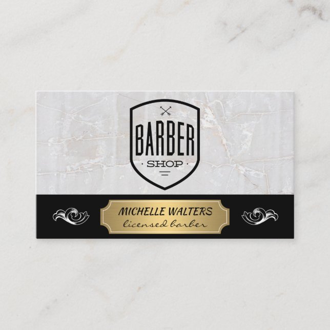 Carte De Visite Barber Shop | Plaqué marbre et or (Devant)
