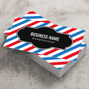 Carte De Visite Barber Shop Professional Bleu & Rouge