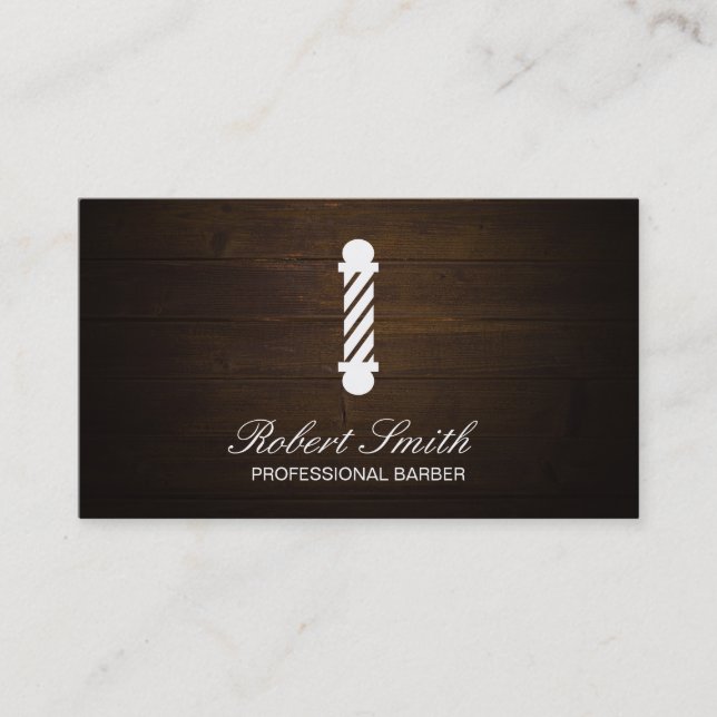 Carte De Visite Barber Shop Wood | Poteau en barbier (Devant)