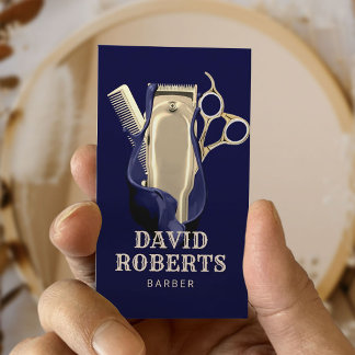 Carte De Visite Barber Shopping Coiffeur Marine Blue Gold Barbersh