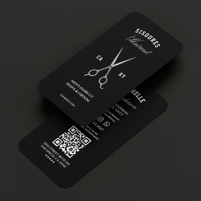 Carte De Visite Barbershop Black Silver Ciseaux Barber Élégant (Barbershop Black Silver Scissors Barber Elegant Business Card
)