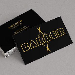 Carte De Visite Barbershop ciseaux or moderne noir