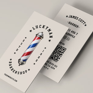 Carte De Visite Barbershop Classic Rouge Blanc Bleu Barbier Pole