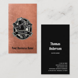 Carte De Visite Barbershop Cuivre Vintage Razor Comb Clippers Logo