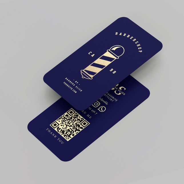 Carte De Visite Barbershop Gold Barber's Pole Barber Midnight Blue (Barbershop Gold Barber's Pole Barber Midnight Blue Business Card
)