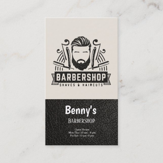 Carte De Visite Barbershop look cuir (Devant)