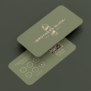 Carte De Visite Barbershop Loyalty Punch Sage Gold Barber Poteau