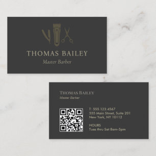 Carte De Visite Barbershop moderne, Barber Code QR Brown