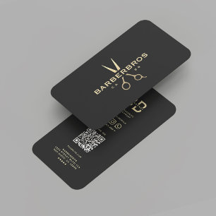 Carte De Visite Barbershop moderne Ciseau or Black Gold Barber