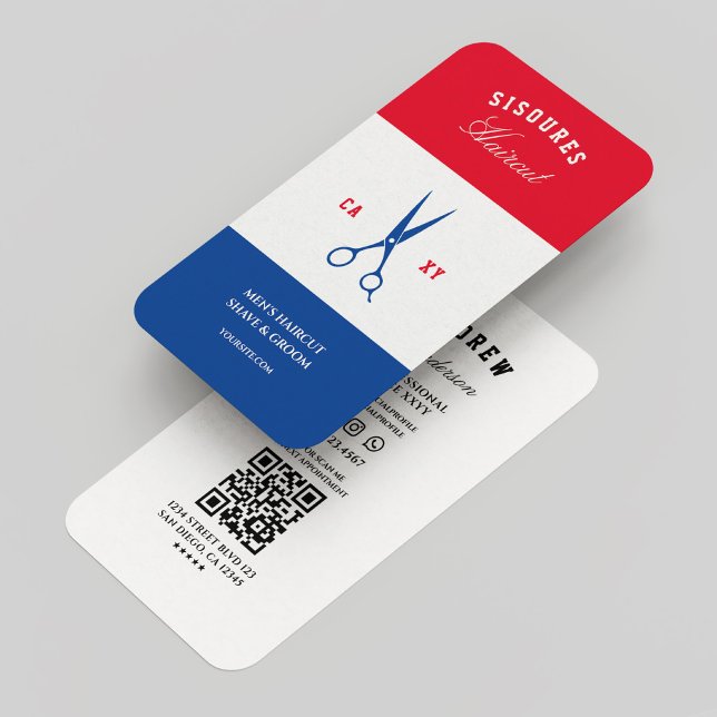 Carte De Visite Barbershop Rouge Blanc Bleu Moderne Barbier (Barbershop Barber Red White Blue Modern Business Card
)
