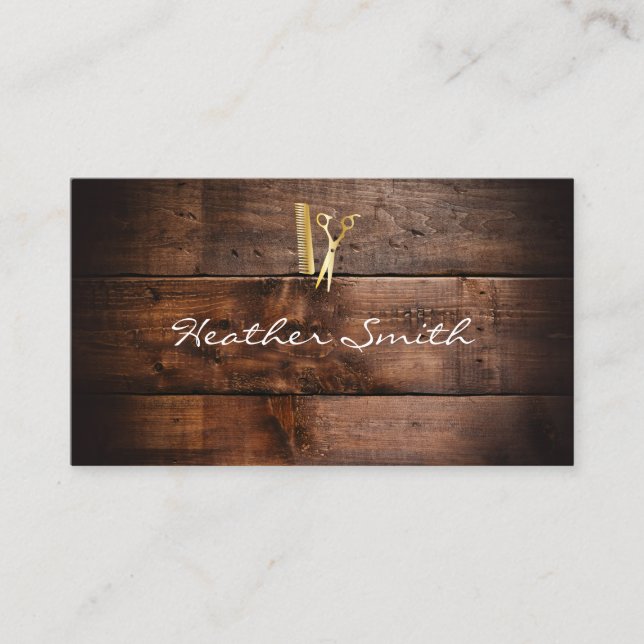 Carte De Visite Barbershop | Shears en bois (Devant)