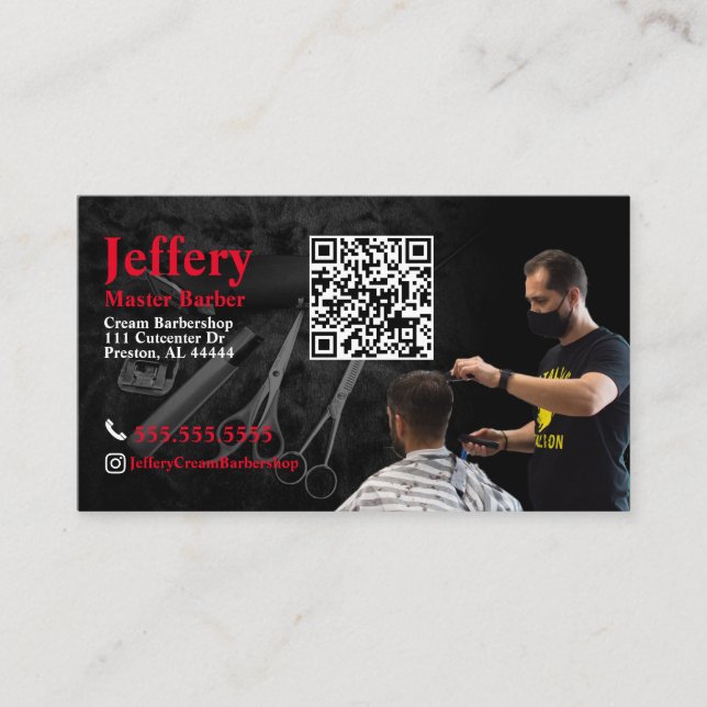 Carte de visite barbier avec code QR (Devant)