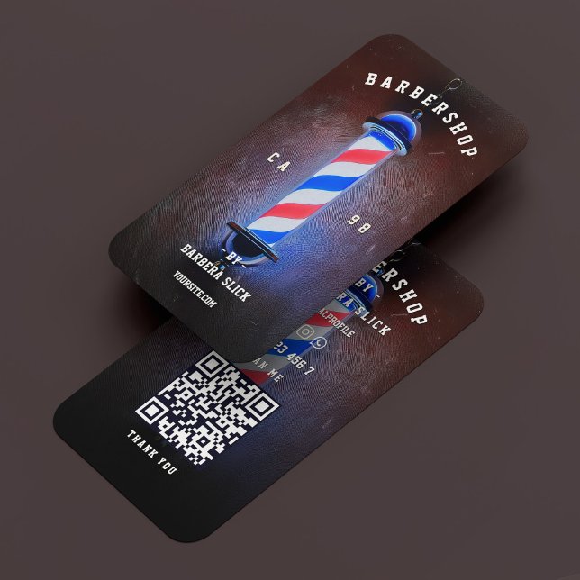 Carte De Visite Barbier classique Pole Barbier Rouge Blanc Bleu (Classic Barber Pole Barbershop Red White Blue)