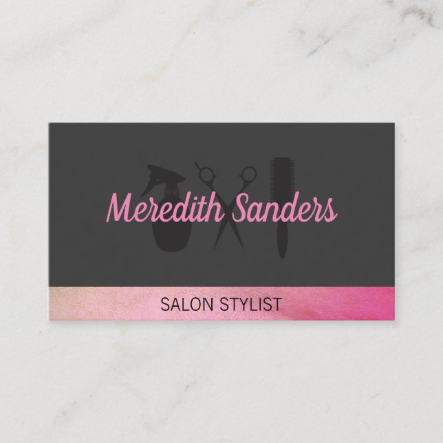 Carte De Visite Barbier de salon Outils Accent rose chic (Devant)