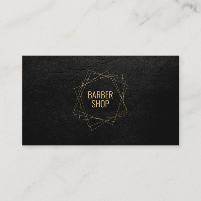 Carte De Visite Barbier élégant cuir noir or géométrique (Devant)