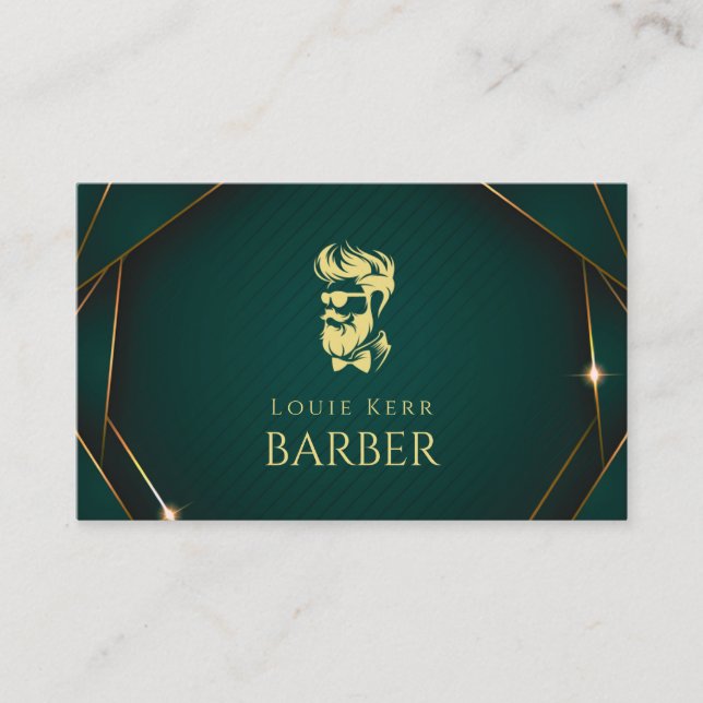 Carte De Visite Barbier Vert Et Or (Devant)