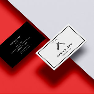 Carte De Visite Barbier Vintage noir classique Outils Barbier