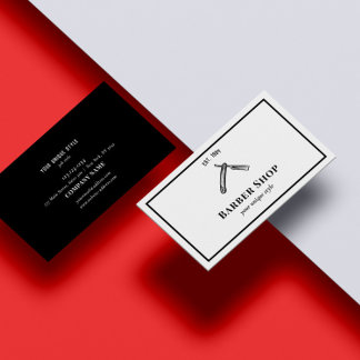 Carte De Visite Barbier Vintage noir classique Outils Barbier