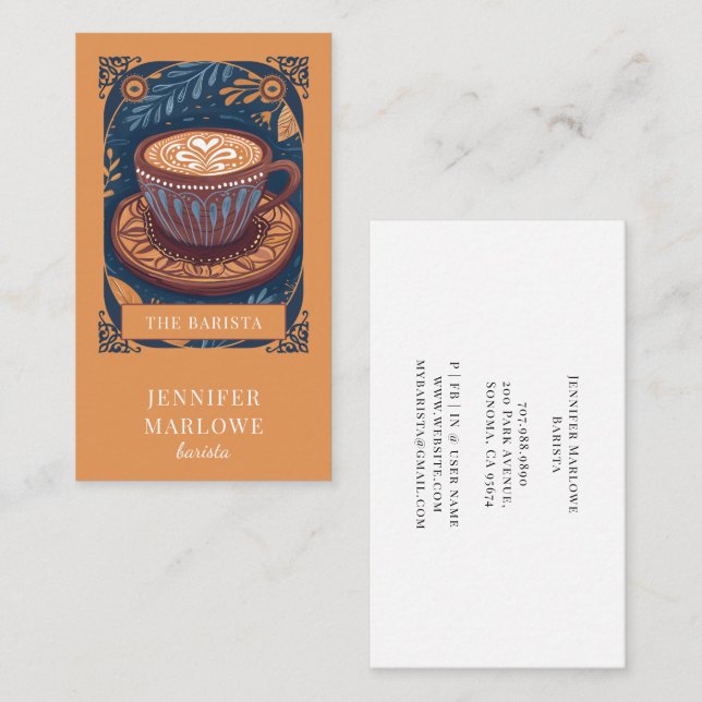 Carte De Visite Barista Tarot Illustré (Devant / Derrière)