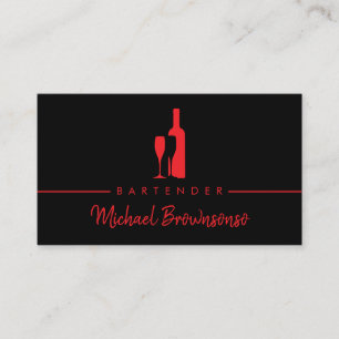 Carte De Visite Barman Bar Club Moderne Noir rouge