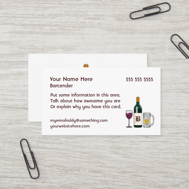 Carte De Visite Barman blanc (Devant/Arrière en situation)