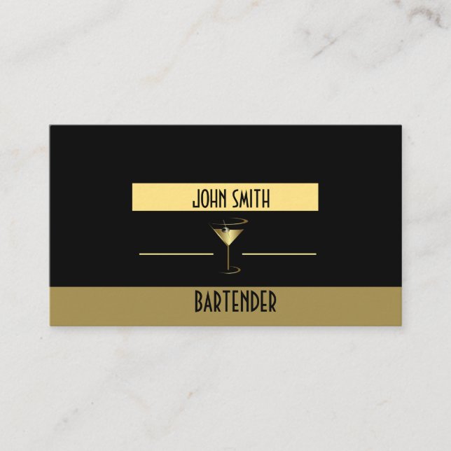 Carte De Visite Barman Classy, Martini métal or logo (Devant)