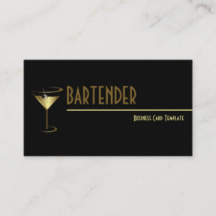 Carte De Visite Barman Gold Metallic Cocktail Logo