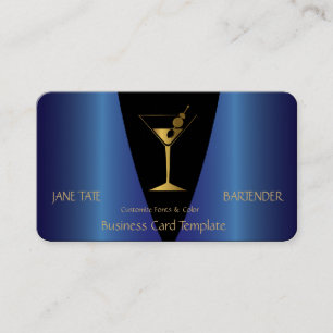 Carte De Visite Barman métallique bleu or classique
