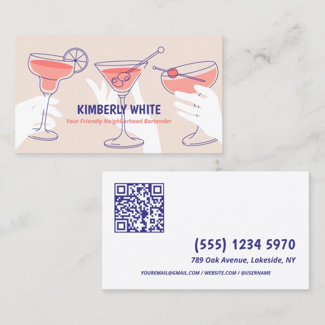 Carte De Visite Barman professionnel QR (Devant / Derrière)