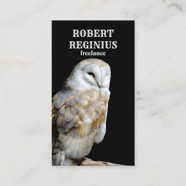 Carte De Visite Barn Owl Sur L'Arrière - plan Noir (Devant)