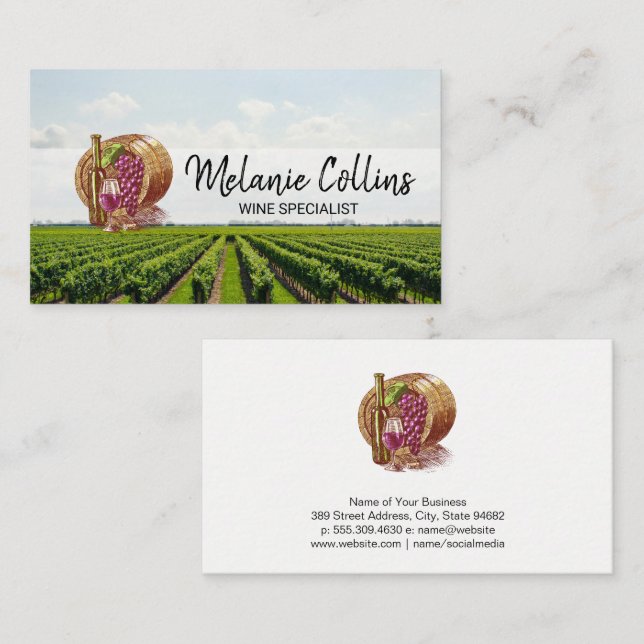 Carte De Visite Barre à vin | Raisins | Paysage Vignoble (Devant / Derrière)