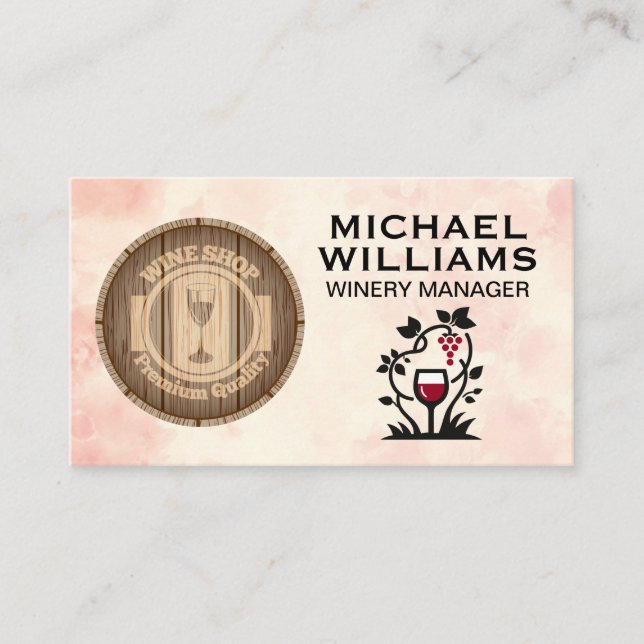 Carte De Visite Barre à vin | Verre à vin et raisins | Entreprise (Devant)