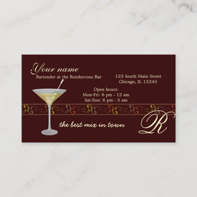Carte De Visite Barre du barman/propriétaire (Devant)