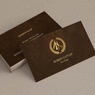 Carte De Visite Barshop luxe simple or brun look cuir