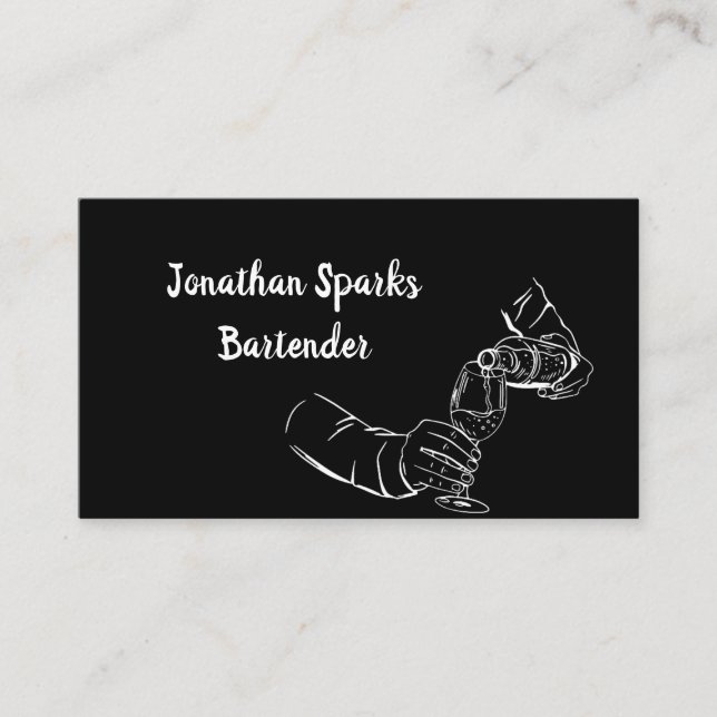Carte De Visite Bartender Bar Club Moderne Noir & Blanc (Devant)